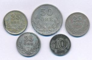 Svédország 1919. 10ö Ag + 25ö Ag + 1928. 50ö Ag + 1937-1938. 25ö Ag (2xklf) T:VF, patina
Sweden 191...