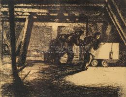 Kunt Ernő (1920-1994): Csilletolók 1955. Rézkarc, papír. Jelzett 17x21 cm Üvegezett keretben