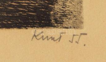 Kunt Ernő (1920-1994): Csilletolók 1955. Rézkarc, papír. Jelzett 17x21 cm Üvegezett keretben