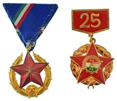 1951. "Közbiztonsági Érem arany fokozata a rendőrség tagjai részére" aranyozott, zománcozott bronz kitüntetés mellszalagon (függesztőkarika hiányzik) + 1982 k. "Munkásőr - 25 év" aranyozott, műgyantás kitüntető jelvény T:XF,AU