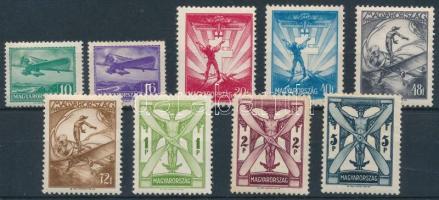 1933 Repülő II. sor (**85.000) (10f falcos) (ráncok, gumihibák) / Mi 502-510 (10f hinged) (creases, gum disturbances)