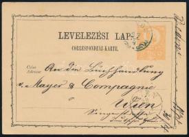 1874 2kr díjjegyes levelezőlap / 2kr PS-card kék / blue "(ZE)NGG"