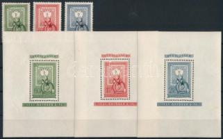 1951 80 éves a magyar bélyeg sor és blokksor (55.500) (mindegyik blokk gumihibával, 2Ft rozsda) / Mi 1201-1203 + blocks 20-22 (gum disturbances on each block, 2Ft stain)