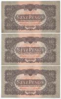 1944. 100P "A Vöröshadsereg Parancsnoksága" (3x) sorszámkövetők "CT 712410 - CT 712412" T:VF,F szép papír Adamo P47