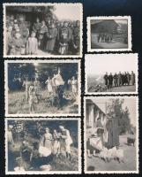 cca 1939 Vegyes katonai fotók (csoportképek, életképek; azonosítandó helyszínek), 6 db, 4x5 cm és 6,5x9 cm között