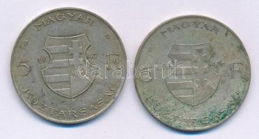 1947. 5Ft Ag "Kossuth" (2x) T:VF,F patina Adamo F8.1
