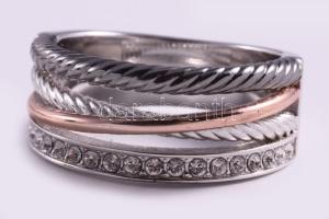 Tchibo női tricolor gyűrű, ródiumozott sárgaréz, m:61, eredeti katalógusával.