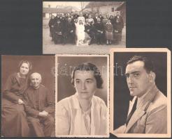 cca 1915-1935 Esküvői csoportkép és portrék, 4 db fotólap, változó méretben és állapotban