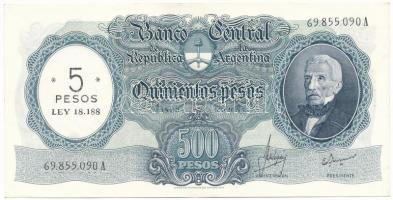Argentína DN(1969-1971) 5P (500P felülbélyegzett ideiglenes kiadás) T:F, szép papír Argentina ND(1969-1971) 5 Pesos (overprint on 500 Pesos) C:F, fine paper Krause P#283