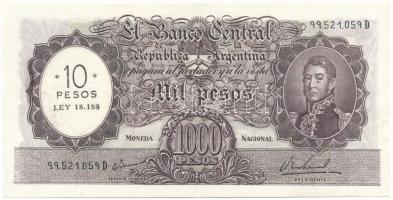 Argentína DN(1969-1971) 10P (1000P felülbélyegzett ideiglenes kiadás) T:F, szép papír Argentina ND(1969-1971) 10 Pesos (overprint on 1000 Pesos) C:F, fine paper Krause P#284