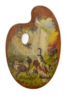Margit jelzéssel: Macskák és kutyák. Olaj, festőpaletta. 33x22 cm