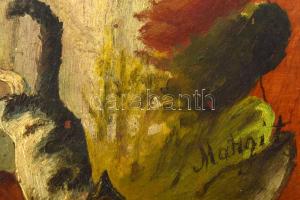 Margit jelzéssel: Macskák és kutyák. Olaj, festőpaletta. 33x22 cm