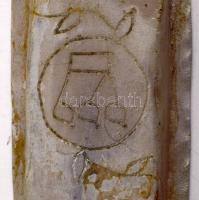 Kézzel készült (frontmunka?) mezuza, fém, h: 11 cm