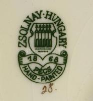 Zsolnay 3 darab virágmintás pohár + szív alakú búzavirág mintás tálka, jelzett, hibátlan