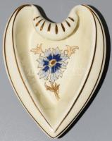 Zsolnay 3 darab virágmintás pohár + szív alakú búzavirág mintás tálka, jelzett, hibátlan