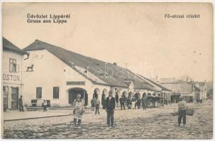 Lippa, Lipova; Fő utca, Joanovits Demeter és Strausz Samu üzlete, Ipartestület / street, shops, industry bodies (EB)