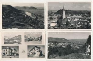 Dés, Dej; 4 db RÉGI látkép: Országzászló, Szamos, templomok / 4 pre-1945 town views: Hungarian flag, river Somes, churches