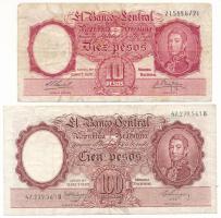 Argentína DN(1960) 10P + DN(1959-1960) 100P T:F, egyiken tépődés Argentina ND(1960) 10 Pesos + ND(1959-1960) 100 Pesos C:F, tear on one Krause P#270, P#272