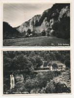 Rév, Vad, Vadu Crisului; 2 db RÉGI képeslap: Zichy-barlang, gőzmozdony, vízesés, szálloda / 2 pre-1945 postcards: cave, locomotive, waterfall, hotel