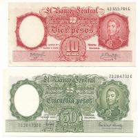 Argentína DN(1960-1962) 10P + DN(1965-1966) 50P T:AU, F szép papír Argentina ND(1960-1962) 10 Pesos + ND(1965-1966) 50 Pesos C:AU, F fine paper Krause P#270, P#271