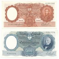Argentína DN(1967-1969) 100P + 500P T:XF, F szép papír Argentina ND(1967-1969) 100 Pesos + 500 Pesos C:XF, F fine paper Krause P#277, P#278