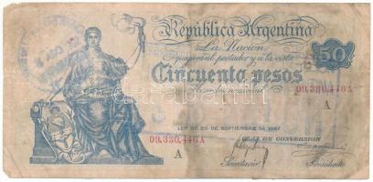 Argentína DN(1912-1920) 50P kiolvashatatlan felülbélyegzéssel, "09,330,446 A" T:VG Argentina ND(1912-1920) 50 Pesos with unreadable overprint, "09,330,446 A" C:VG Krause P#246