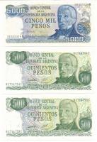 Argentína DN(1976-1983) 500P (2x) sorszámkövetők "81.716.753 C - 81.716.754 C" + 5000P T:UNC,AU Argentina ND(1976-1983) 500 Pesos (2x) consecutive serials "81.716.753 C - 81.716.754 C" + 5000 Pesos T:UNC,AU Krause P#303, P#305