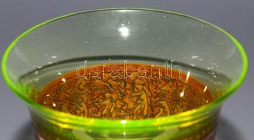 cca 1910/30 Moser Karlsbad urániumüveg talpas pohár, körbefutó aranyozott fríz díszítéssel, jelzés n...