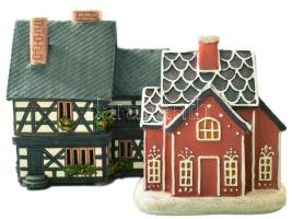 2 darab német kerámia ház asztaldísz, egyik jelzett, m: 17 cm alatt