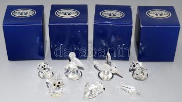 11 darab üveg állatfigura, zömmel alan Bowes tervezte Mayfair figurák, 4 darab dobozában, certifikáttal, m: cca 4,5 cm alatt