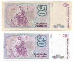 Argentína DN(1988-1989) 50A (fehér papíron) + DN(1989) 50A (barna papíron) T:AU, egyiken tárolásból ...