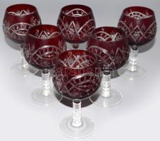 6 db kristály konyakos pohár, bíborpáccal 12 cm hibátlanok