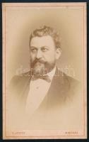 1878 Maurer Gusztáv (?-1910) kassai kir. telekkönyvvezető portréja, vizitkártya Letzter Simon kassai műterméből, a hátoldalon feliratozva, 10,5x6,5 cm
