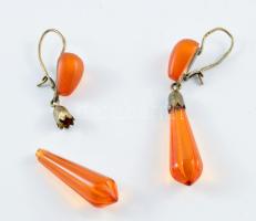 Orosz ezüst (Ag) kapcsos fülbevaló pár, borostyánokkal, jelzett, bruttó 4g