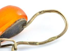 Orosz ezüst (Ag) kapcsos fülbevaló pár, borostyánokkal, jelzett, bruttó 4g