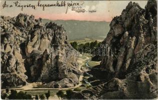 1908 Szulyóváralja, Súlov-Hradná; Vág-völgye. Wertheim Zsigmond kiadása / valley + "ZSOLNA - POZSONY 48. SZ." vasúti mozgóposta bélyegző (EK)