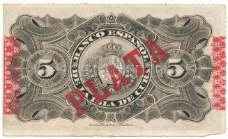 Kuba 1896. május 15. 5P piros "PLATA" felülbélyegzéssel a hátlapon, "0808552 F" ...