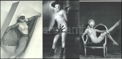 cca 1940 előtt, "Álarcos hölgyek", szolidan erotikus felvételek, 3 db modern nagyítás, jelzés nélkül, 21x15 cm