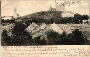 1907 Nagykövesd, Velky Kamenec; Rákóczy várrom. Alexander Vilmos kiadása / castle ruins + " BUDAPEST - MISKOLCZ - LAWOCZNE 38. SZ." vasúti mozgóposta bélyegző + "S.A.ÚJHELY P. ÜGYN." (EK)