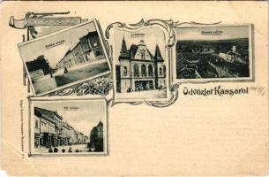 Kassa, Kosice; Rózsa utca, indóház, vasútállomás, látkép, Fő utca. Edgar Schmidt (Dresden) / street, railway station, general view, street. Art Nouveau, floral (EM)