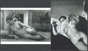 cca 1920 és 1970 "Heverésző hölgyek ötven év különbséggel". szolidan erotikus felvétel, 2 db modern nagyítás, jelzés nélkül, 15x21 cm és 21x15 cm