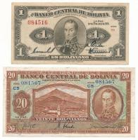 Bolívia 1928. 1B + 20B T:XF,F Bolivia 1928. 1 Boliviano + 20 Bolivianos / 2 Bolivares C:XF,F Krause P#119, P#131