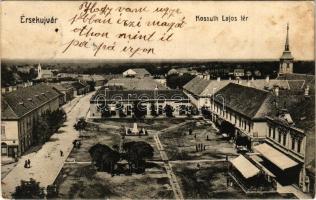 Érsekújvár, Nové Zámky; Kossuth Lajos tér, piac, Steiner Miksa üzlete. Adler József kiadása / square, market, shops (fl)