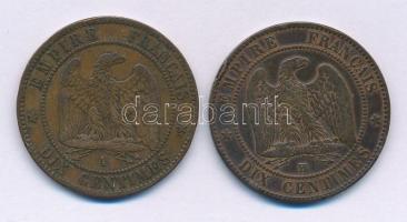 Franciaország 1854BB 10c bronz "III. Napóleon" + 1861A 10c bronz "III. Napóleon"...