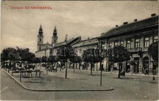 1911 Szabadka, Subotica; utca, piac, tejcsarnok, üzletek / street view, market, shops (lyukak / pinholes)