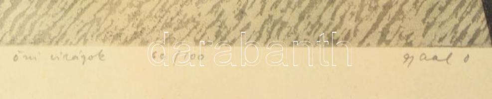 Gaál Domonkos (1940-2009): Őszi virágok. Rézkarc, papír, jelzett, számozott (60/100), üvegezett fake...