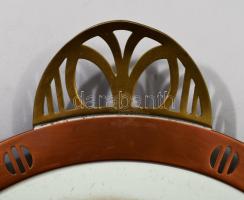 cca 1920 Késő szecessziós holland tortatál, gyermekeket ábrázoló fajansz betét réz szerelékkel és fo...