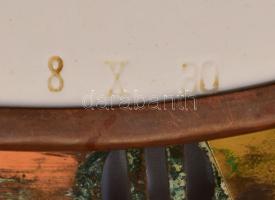 cca 1920 Késő szecessziós holland tortatál, gyermekeket ábrázoló fajansz betét réz szerelékkel és fo...