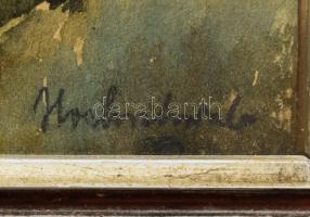 Olvashatatlan jelzéssel: Hegyvidéki táj. Akvarell, papír. 24,5x17,5 cm, üvegezett fakeretben