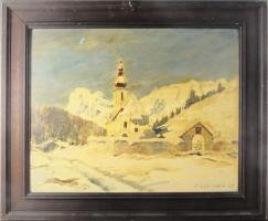 F Gebhard jelzéssel: Hegyvidéki táj. Olaj, karton. 50x60 cm, fakeretben.